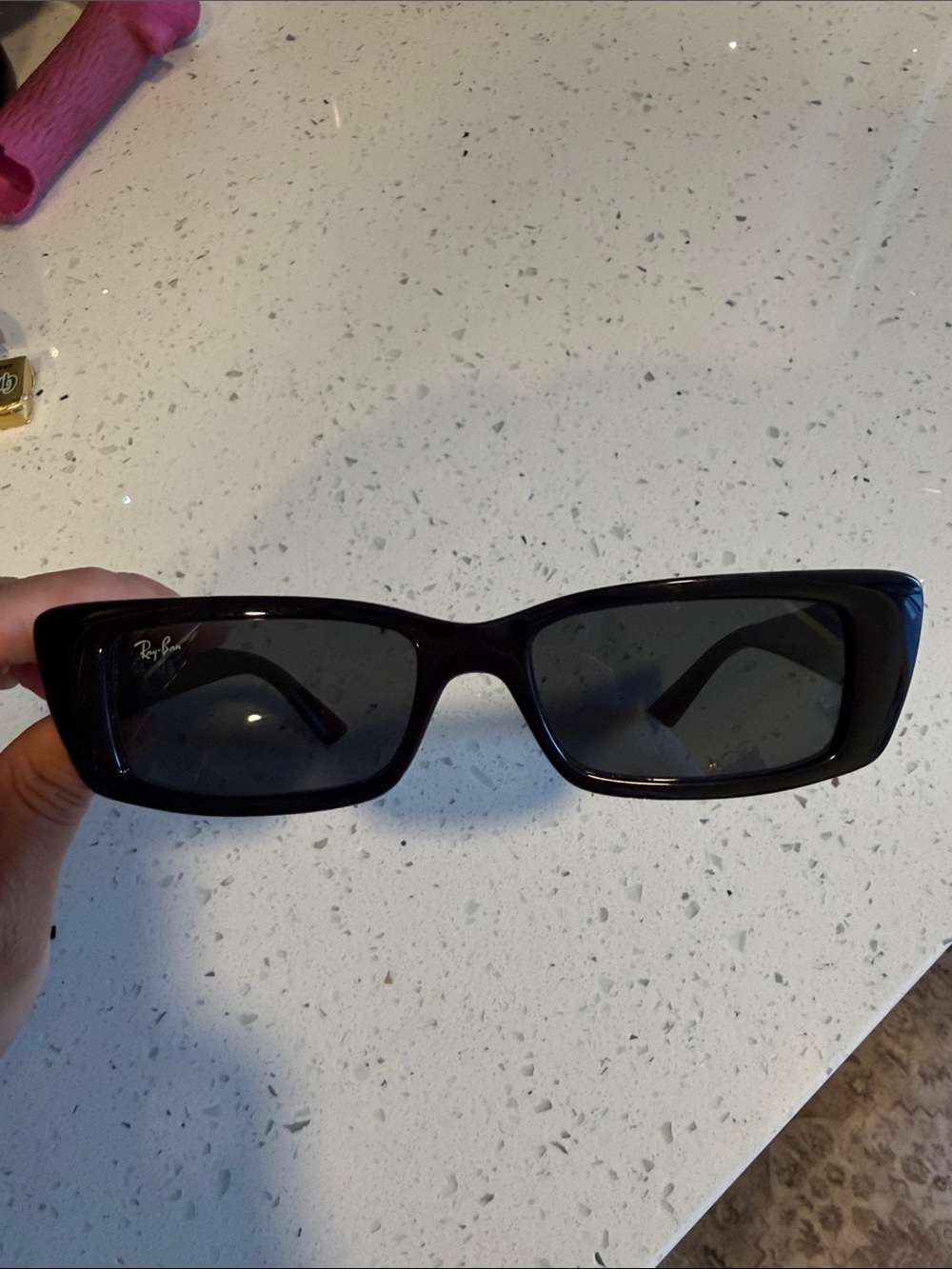 Ray-Ban Black Rectangular Sunglasses with Dark Lenses